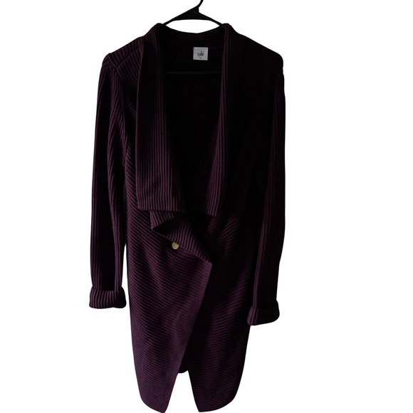 CAbi Sweaters - Cabi Fireside Cardigan 3350 Plum Purple Ribbed Knit Draped Shawl Sweater Medium